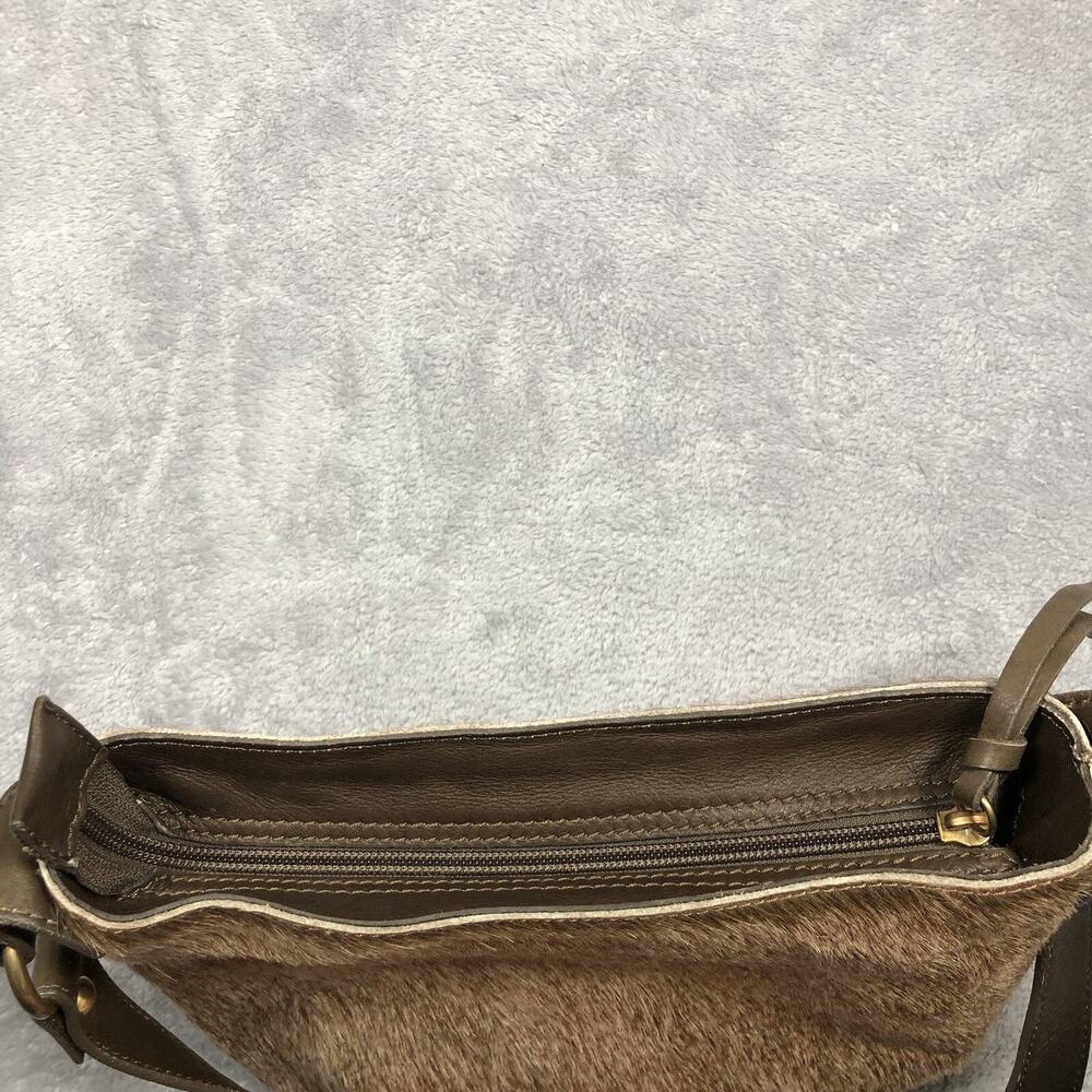 Maurizio Taiuti Italian Leather Crossbody Handbag Brown Cowhide Hair Purse - Picture 10 of 11